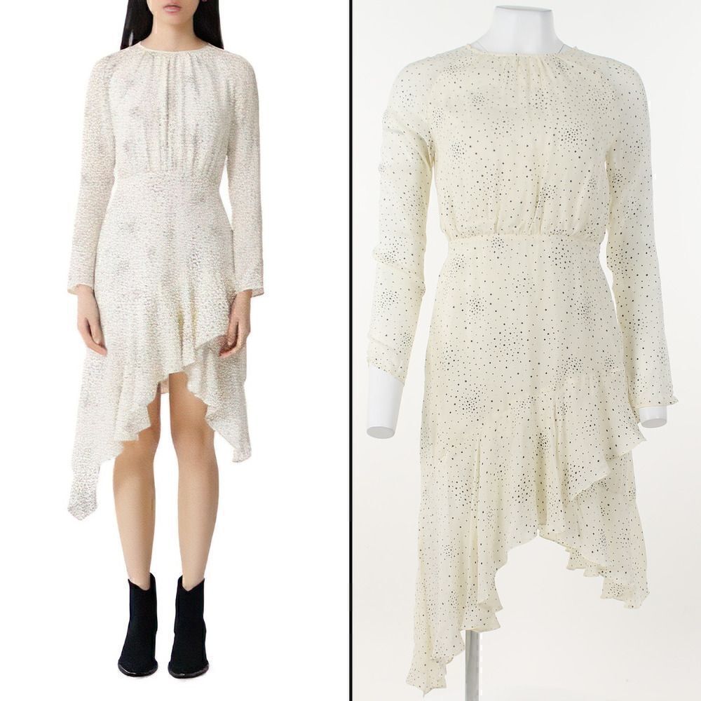 Maje Reto Flowing Dot Print Asymmetrical Hem Dress